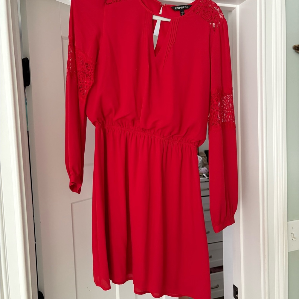 Express Red Lace Sleeve Dress